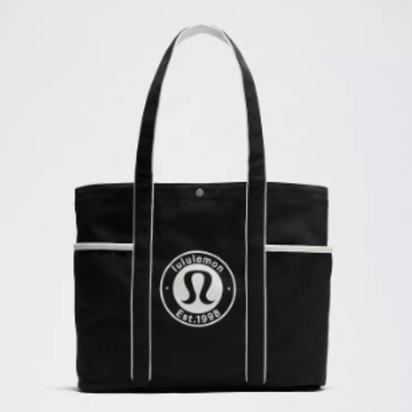 Lululemon Multi-Pocket Canvas Tote Bag 20L Logo EUC - Picture 1 of 9